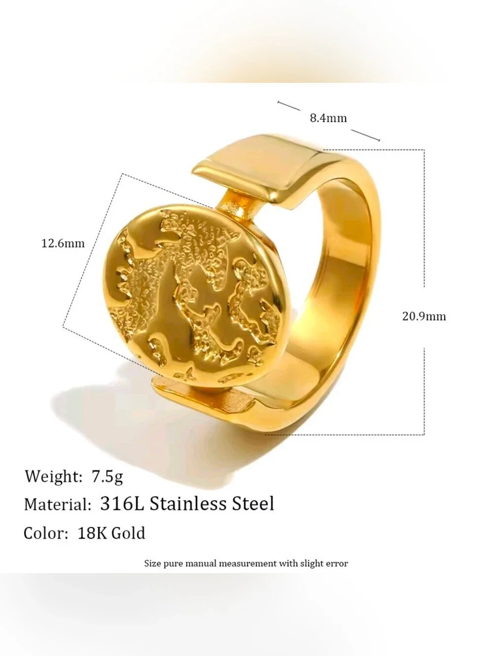 18K Gold plated Lion Crest Signet Ring